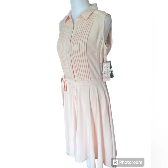 Nanette Lepore NEW Blush Pink sleeveless Pintuck pleated button down dress Sz 6 - Picture 6 of 12